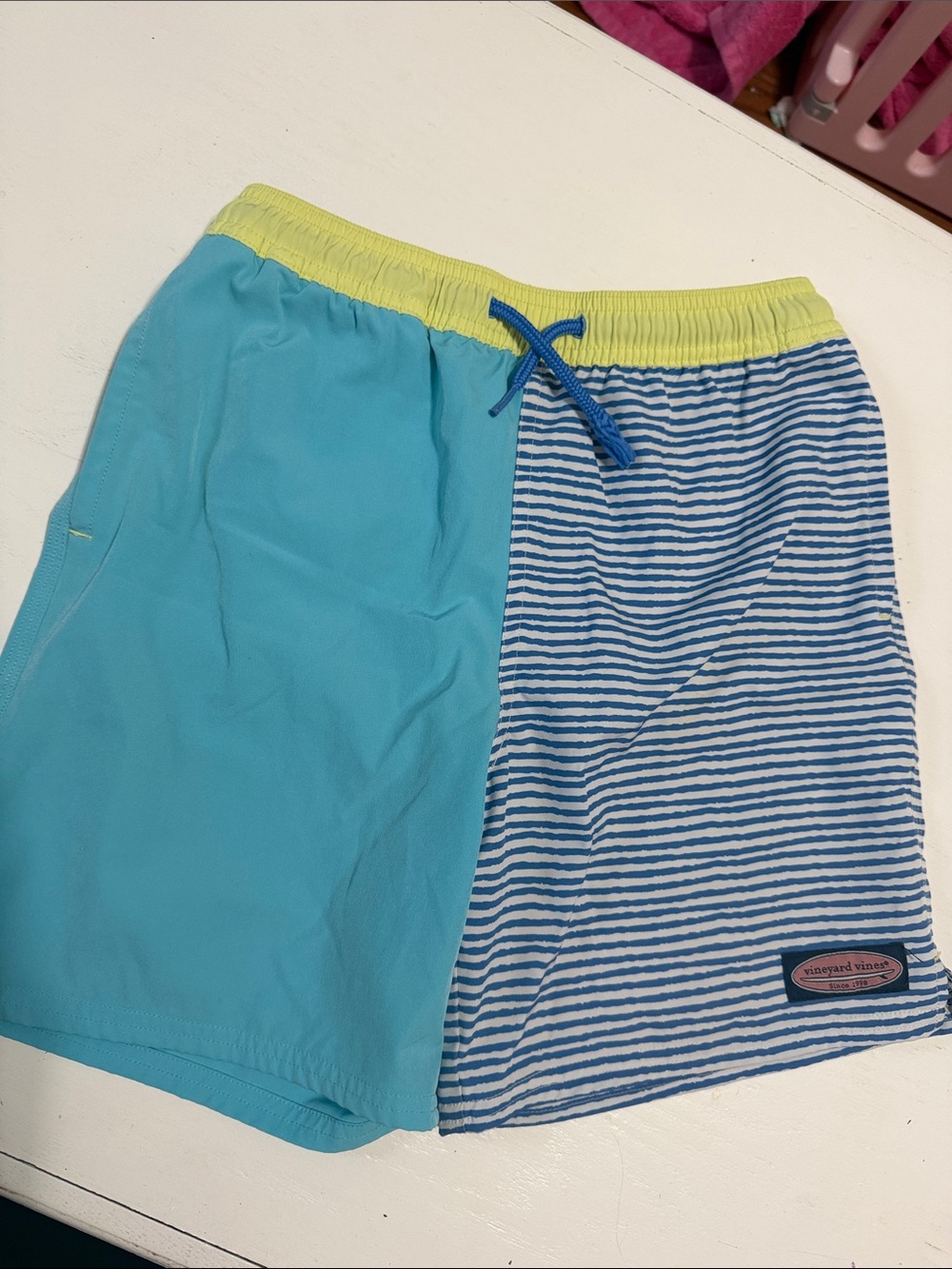 Vineyard Vines Aqua and Yellow Split-Panel Boys Swim Shorts